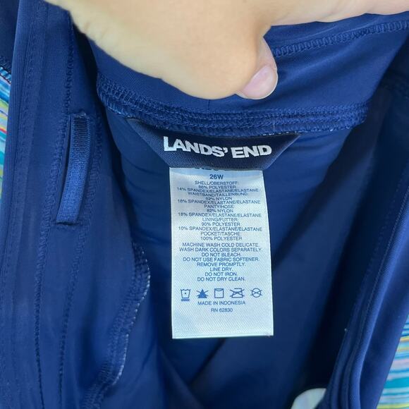 LANDS' END 3" 26W Plus Quick Dry Swim Shorts Lined Stripe Multicolor Green Blue - Picture 3 of 7